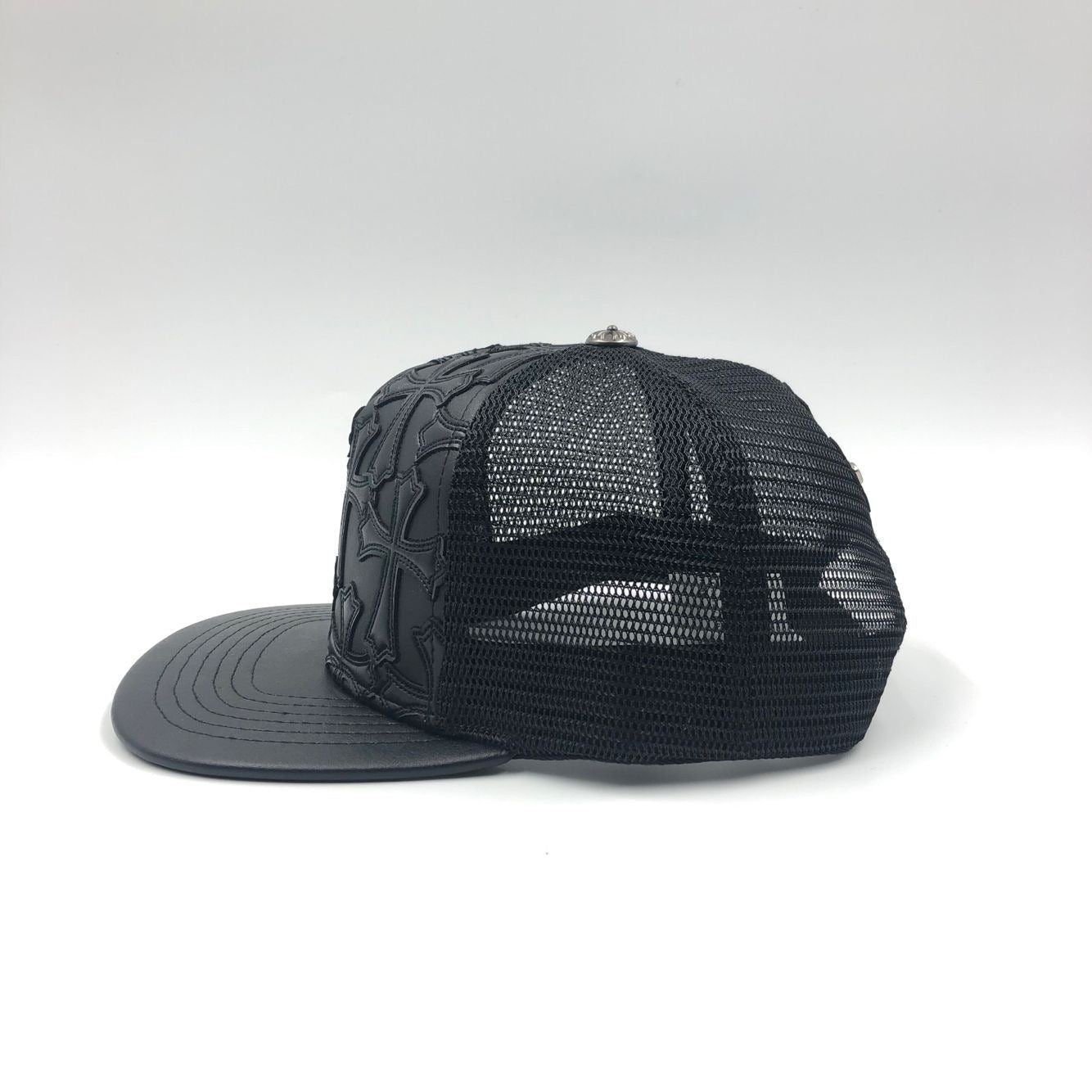 Chrome Hearts Cemetary Cross Leather Stitched Trucker Hat