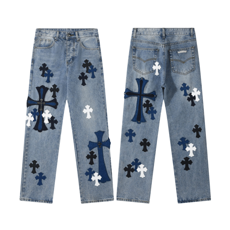 Chrome Hearts blue Silver Cross Patch Jeans