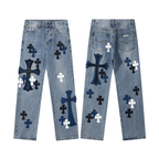 Chrome Hearts blue Silver Cross Patch Jeans