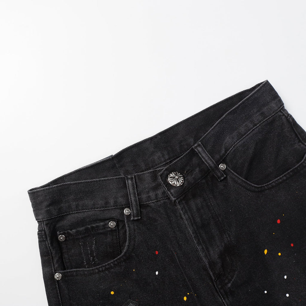 Chrome Hearts Cross Patch Embroidered & Hand-Painted Denim Shorts 9927
