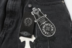 Chrome Hearts White & Black Leather Cross Patches Jeans
