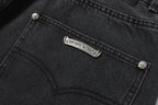Chrome Hearts White & Black Leather Cross Patches Jeans
