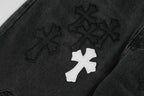 Chrome Hearts Black & White Cross Patch Flame Knee Jeans