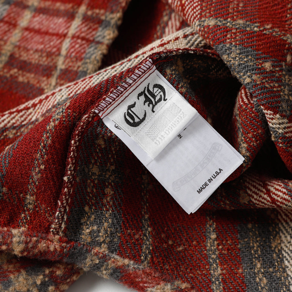 Chrome Hearts Embroidered Leather Cross Detail Flannel Shirt