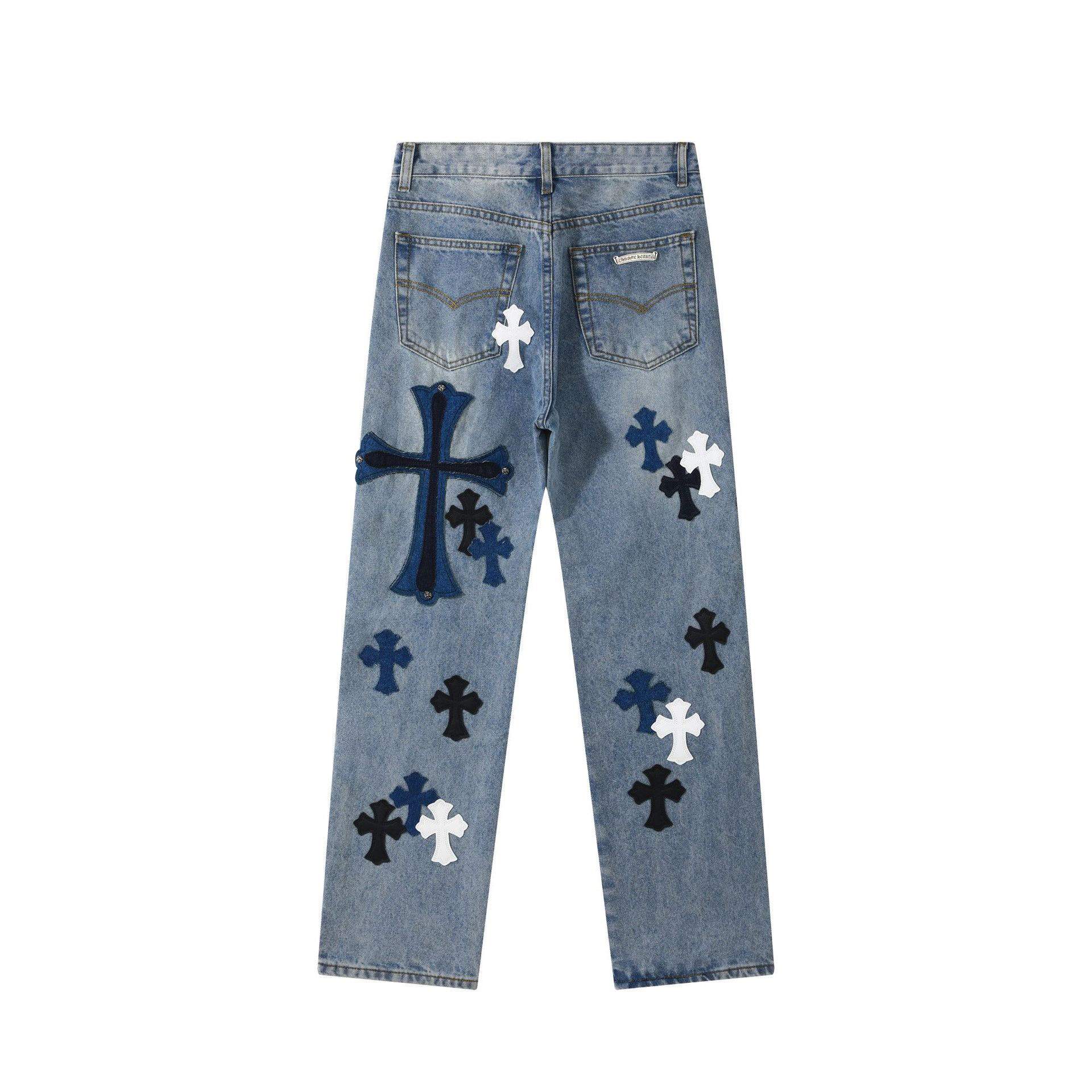 Chrome Hearts blue Silver Cross Patch Jeans