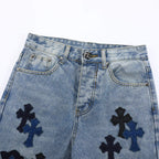 Chrome Hearts blue Silver Cross Patch Jeans