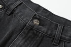 Chrome Hearts White & Black Leather Cross Patches Jeans