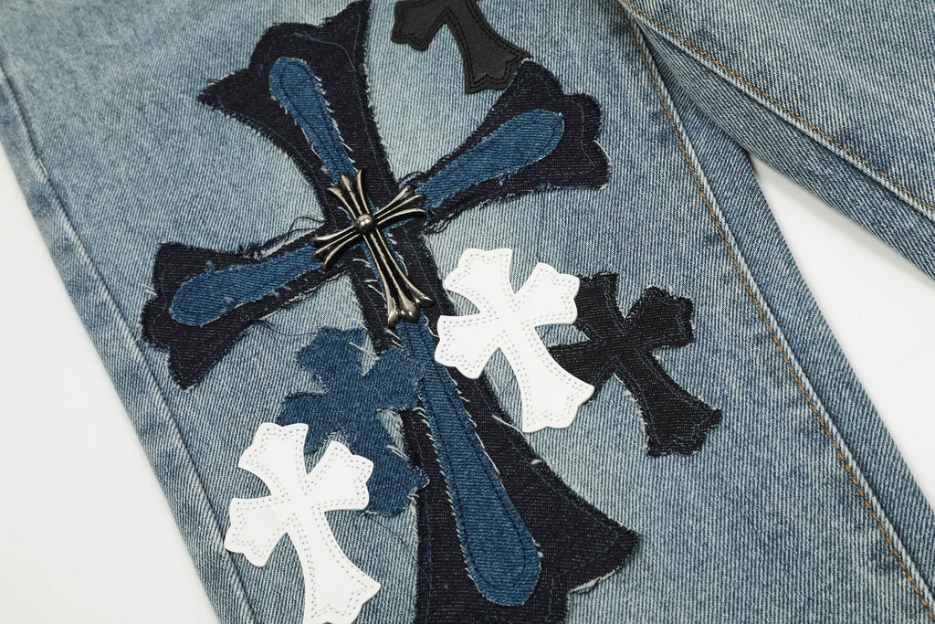 Chrome Hearts blue Silver Cross Patch Jeans