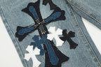 Chrome Hearts blue Silver Cross Patch Jeans
