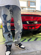 Chrome Hearts blue Silver Cross Patch Jeans