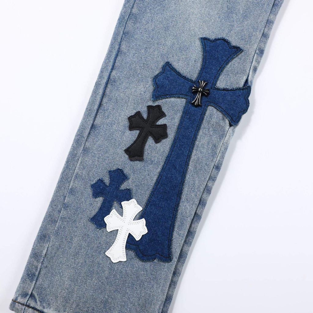 Chrome Hearts blue Silver Cross Patch Jeans