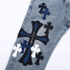 Chrome Hearts blue Silver Cross Patch Jeans